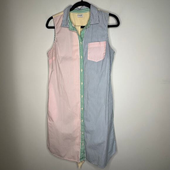 J. Crew Rainbow Pastel Stripe Mini Belted Shirt Dress Size M - Picture 3 of 8